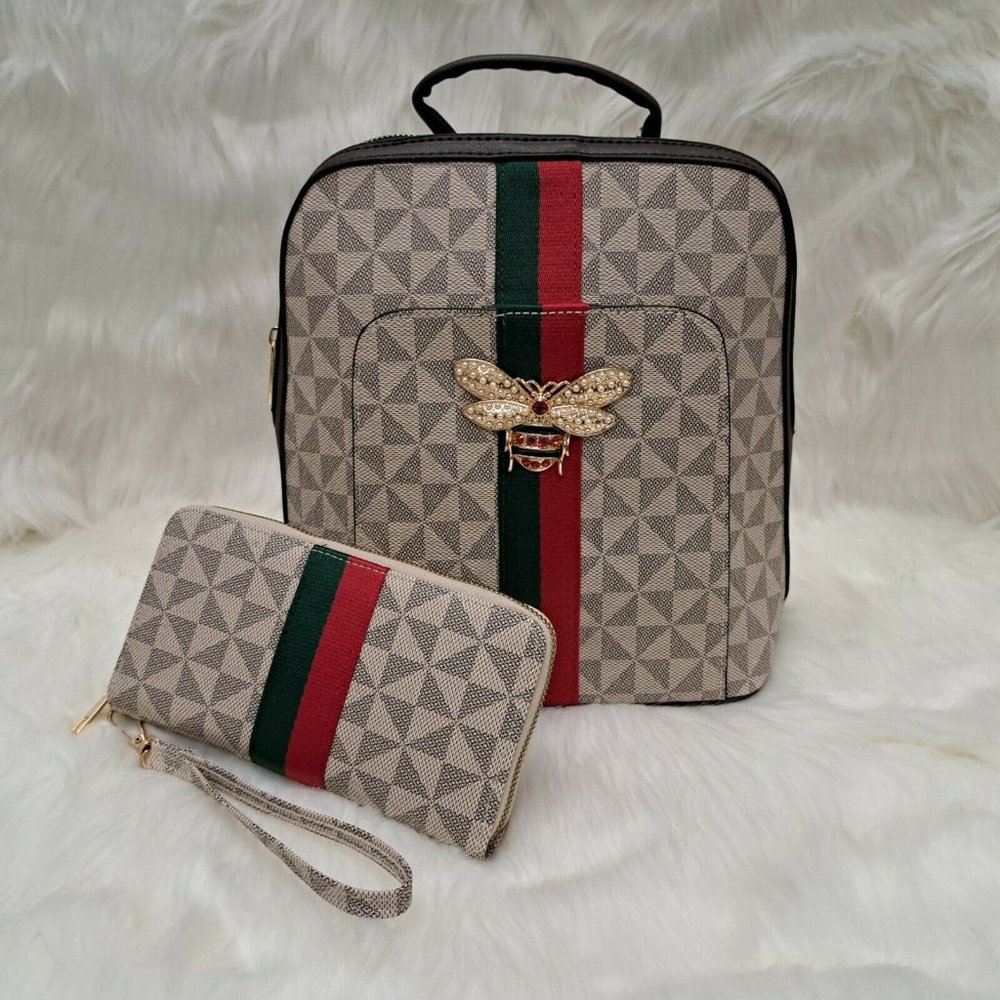 Queen Bee Backpack Wallet Set 2 pcs Bag Fashion Accessories for Women